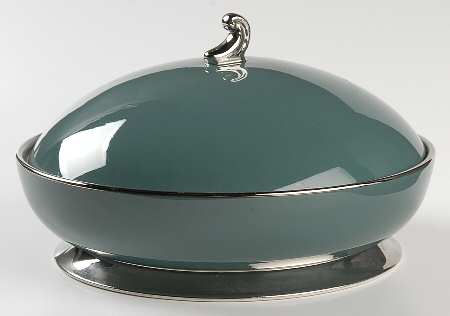Platinum Teal (Rim) Round Covered Vegetable