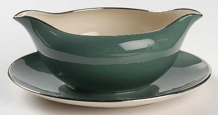 Platinum Teal (Rim) Gravy Boat with Attached Underplate