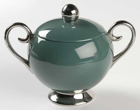 Platinum Teal (Rim) Sugar Bowl & Lid