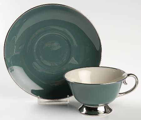 Platinum Teal (Rim) Footed Cup & Saucer Set