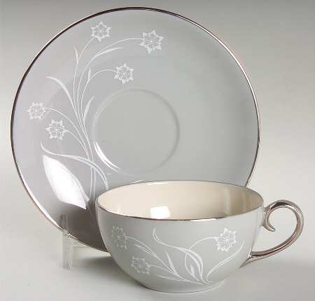 Reverie Gray Flat Cup & Saucer Set