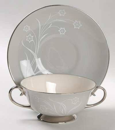 Reverie Gray Footed Cream Soup Bowl & Saucer Set