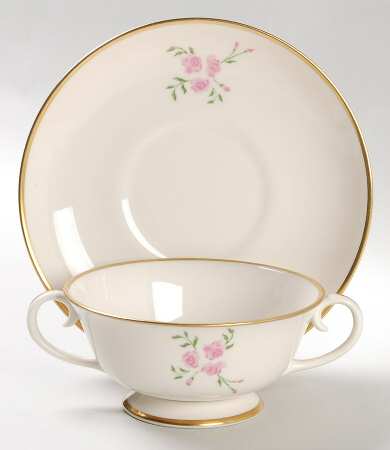 Rosebud Footed Cream Soup Bowl & Saucer Set