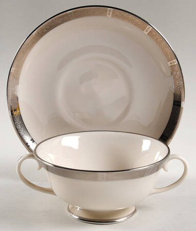 Rose Tapestry No Color Band (Rim&Coupe) Footed Cream Soup Bowl & Saucer Set