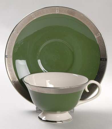 Rose Tapestry Spanish Green (Rim) Footed Cup & Saucer Set