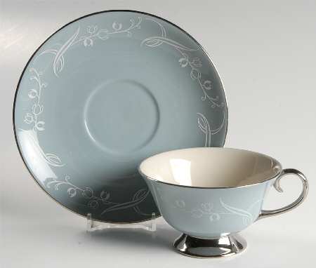 Snow Tulip Strata Blue (Rim & Coupe) Footed Cup & Saucer Set
