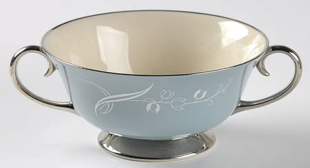 Snow Tulip Strata Blue (Rim & Coupe) Footed Cream Soup Bowl