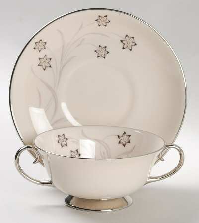 Starflower Footed Cream Soup Bowl & Saucer Set
