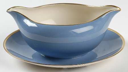 Sylvan-California Strata Blue (Rim) Gravy Boat with Attached Underplate