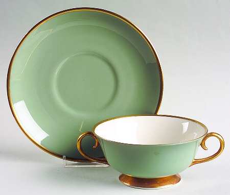 Sylvan-California Sage Green (Rim) Footed Cream Soup Bowl & Saucer Set