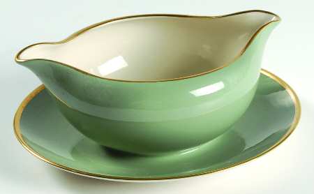 Sylvan-California Sage Green (Rim) Gravy Boat with Attached Underplate