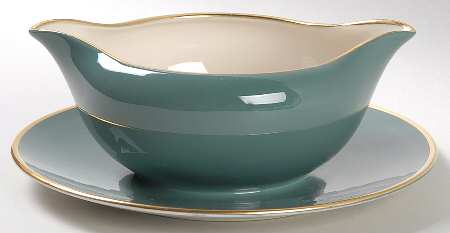 Sylvan-California Teal Green (Rim) Gravy Boat with Attached Underplate