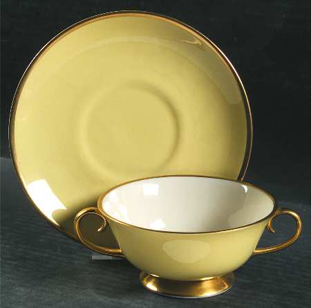 Sylvan-California-Yellow (Rim & Coupe) Footed Cream Soup Bowl & Saucer Set