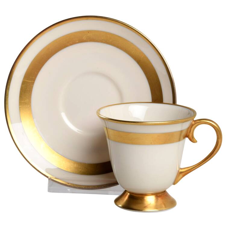 Theme (Wide Gold, Rim & Coupe) Footed Demitasse Cup & Saucer Set