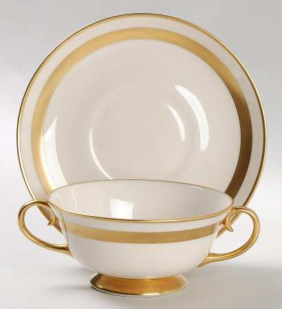 Theme (Wide Gold, Rim & Coupe) Footed Cream Soup Bowl & Saucer Set