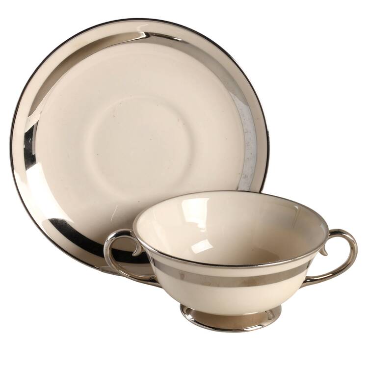 Theme (Wide Platinum, Rim & Coupe) Footed Cream Soup Bowl & Saucer Set