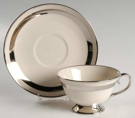 Theme (Wide Platinum, Rim & Coupe) Footed Cup & Saucer Set