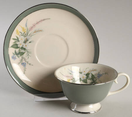 True Love Sage Green (Rim & Coupe) Footed Cup & Saucer Set
