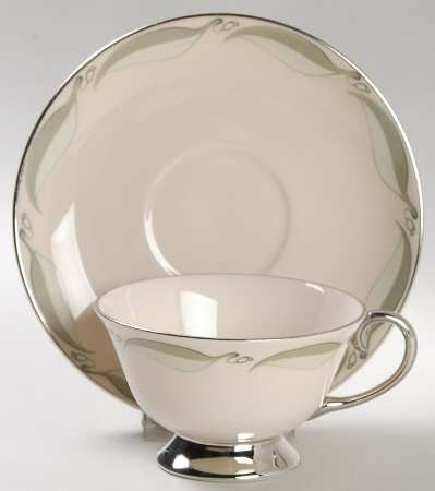 Valinda Leaf Light Green (Rim & Coupe) Footed Cup & Saucer Set