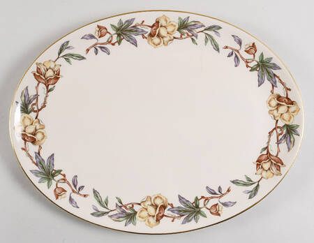 Woodrose No Color Band (Gold Trim, Rim) 13" Oval Serving Platter