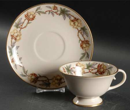 Woodrose No Color Band (Gold Trim, Rim) Footed Cup & Saucer Set