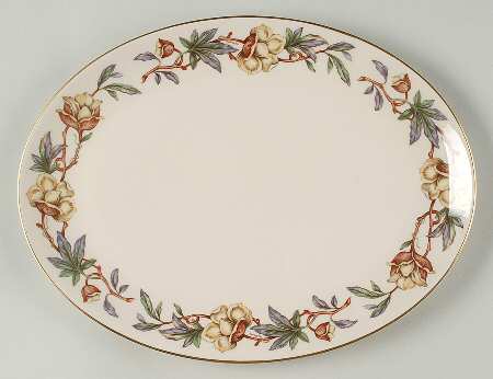 Woodrose No Color Band (Gold Trim, Rim) 14" Oval Serving Platter