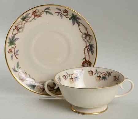 Woodrose No Color Band (Gold Trim, Rim) Footed Cream Soup Bowl & Saucer Set