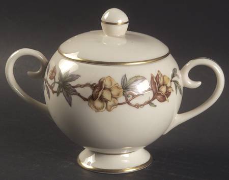 Woodrose No Color Band (Gold Trim, Rim) Sugar Bowl & Lid
