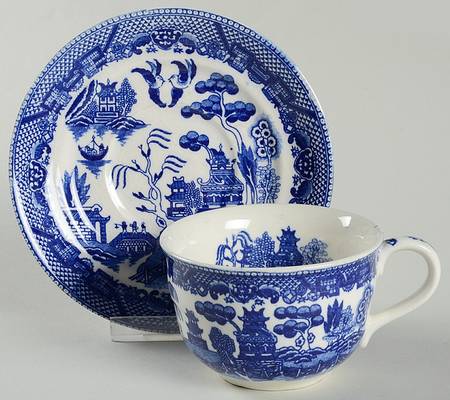 Blue Willow Flat Cup & Saucer Set