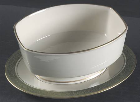 Antique Green Gravy Boat & Underplate