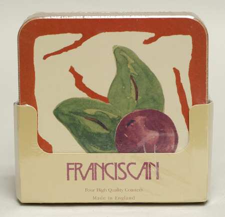 Apple (England Backstamp) (4 Pc) Cork Back Square Coaster Set