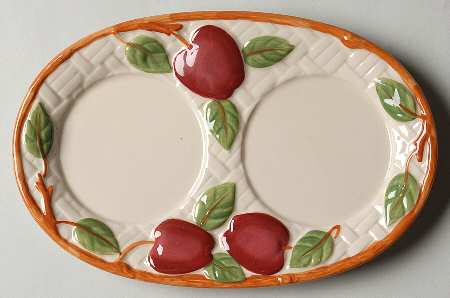 Apple (England Backstamp) Tray for Oil and Vinegar with V and O Stopper