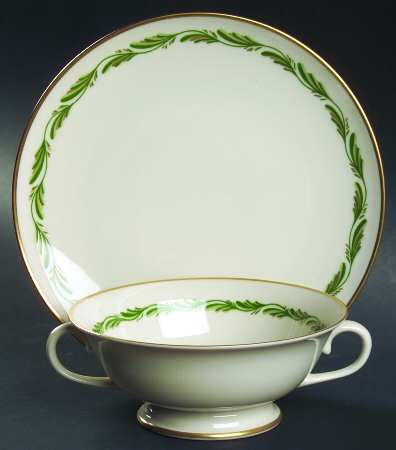 Arcadia Green Footed Cream Soup Bowl & Saucer Set