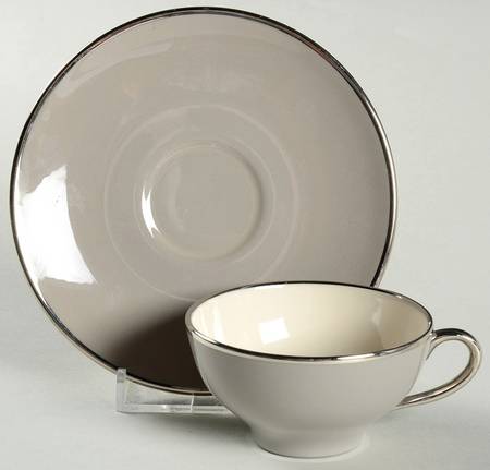 Birchbark (Platinum Trim) Flat Demitasse Cup & Saucer Set