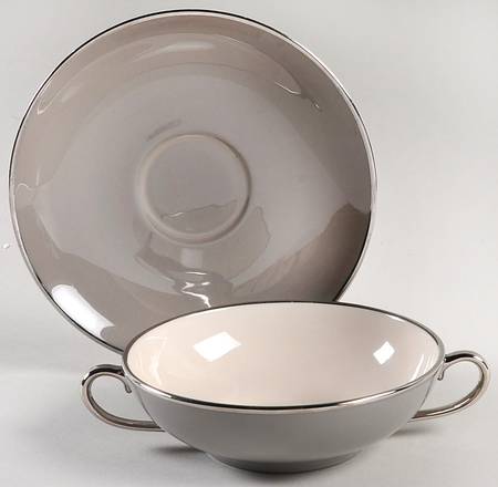 Birchbark (Platinum Trim) Flat Cream Soup Bowl & Saucer Set