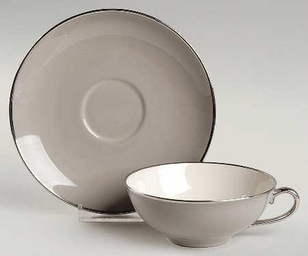 Birchbark (Platinum Trim) Flat Cup & Saucer Set