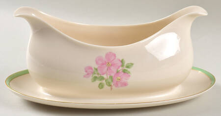 Cherokee Rose Green Band Gravy Boat with Attached Underplate