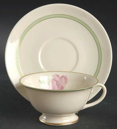 Cherokee Rose Green Band Footed Cup & Saucer Set