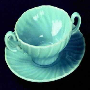 Coronado Aqua Glossy Flat Cream Soup Bowl & Saucer Set