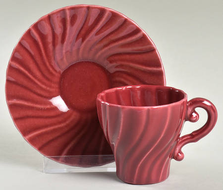 Coronado Burgundy Maroon (Glossy) Flat Demitasse Cup & Saucer Set