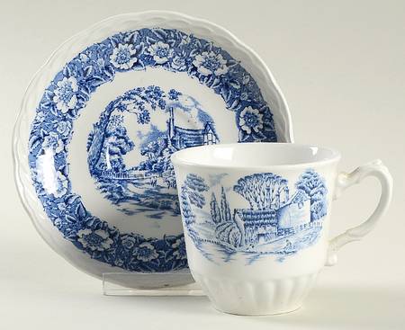 Countryside Blue Flat Cup & Saucer Set