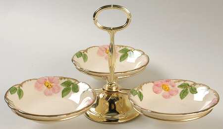 Desert Rose (USA Backstamp) 7" x 12" 3-Part Relish & Metal Stand (FR) HC
