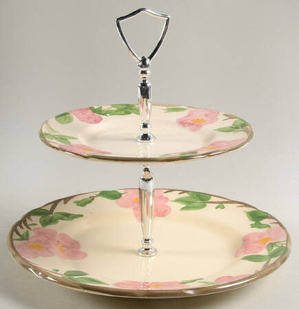 Desert Rose (England and Portugal Backstamp) 2 Tiered Serving Tray (Dinner & Salad Plate)