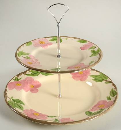 Desert Rose (England and Portugal Backstamp) 2 Tiered Serving Tray (Dinner & Salad Plate)