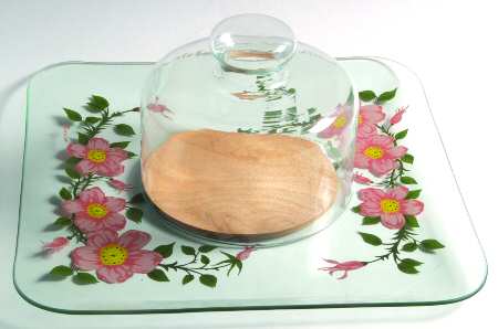 Desert Rose (England and Portugal Backstamp) Glassware Cheese Plate with Board & Dome