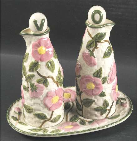 Desert Rose (England and Portugal Backstamp) Vinegar and Oil with "V" and "O" Stoppers on Tray