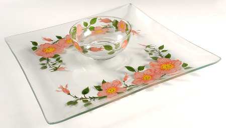 Desert Rose (England and Portugal Backstamp) 2-Piece Glassware Chip and Dip Set