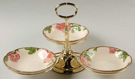 Desert Rose (England and Portugal Backstamp) 7" x 12" 3-Part Relish & Metal Stand (FR) HC