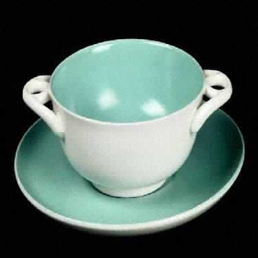 Duo Tone Blue Footed Cream Soup Bowl & Saucer Set