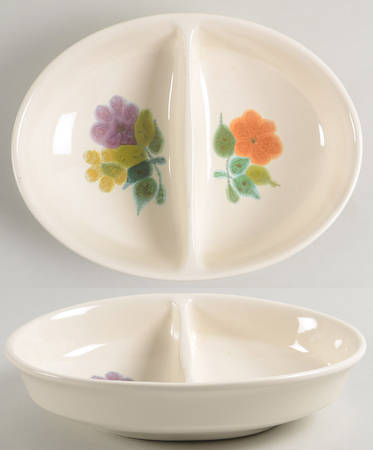 Floral (USA, Rim Shape) 10" Oval Divided Vegetable Bowl